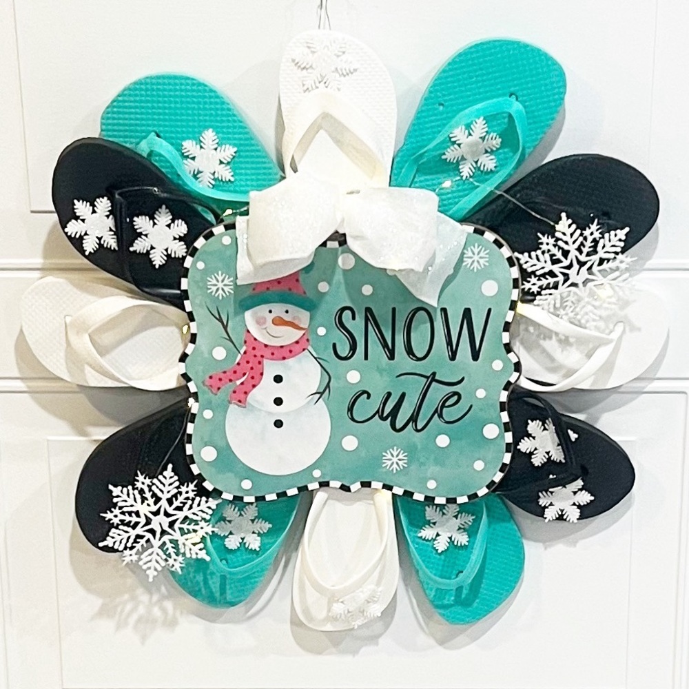 Christmas Wreath w/ Lights, Snow Cute sign, Front Door Wreath, Home Decor Wreath